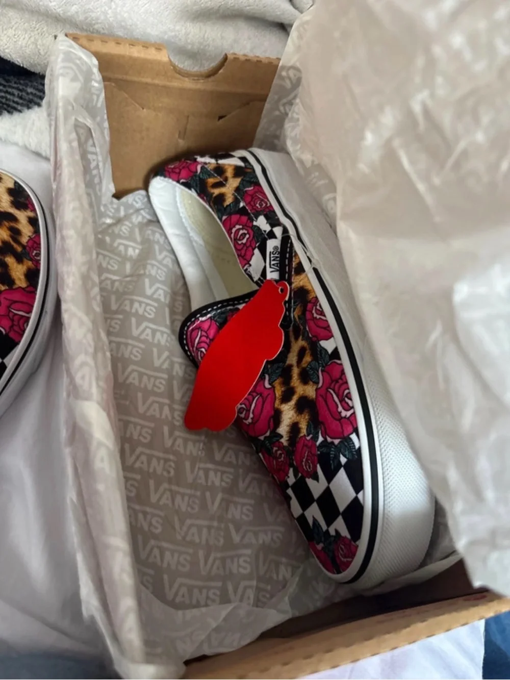 Vans Floral Leopard Checkerboard Slip-On — Pink, Black, White